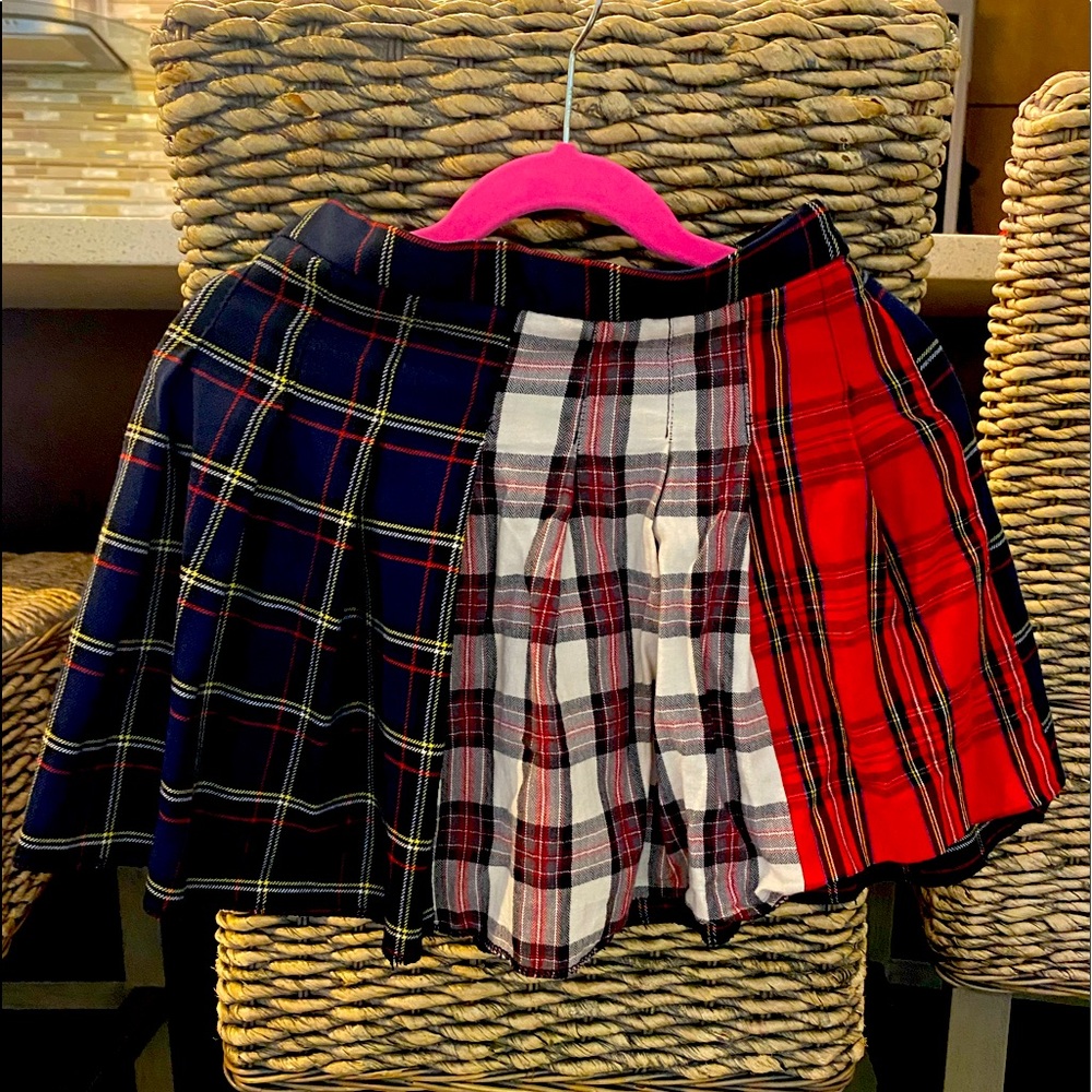 Zara kids, red, white and blue plaid pleated skirt